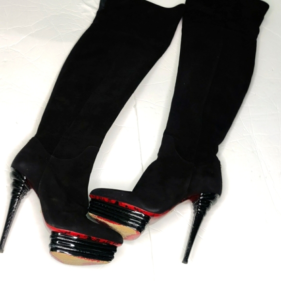 Black Suede Platform Over the knee Boots - Picture 2 of 12